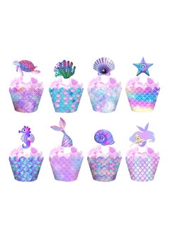 Buy Cupcake Toppers and Wrappers, 24 Pieces Mermaid Tail for Cupcakes Mermaid Theme Decoration for Under The Sea Theme Party Baby Shower in UAE