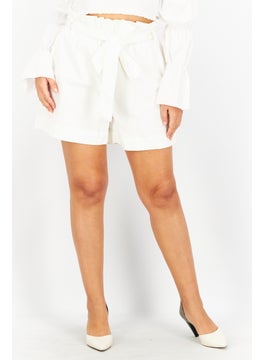 اشتري Women Regular Fit Belted Basic Short, White في الامارات