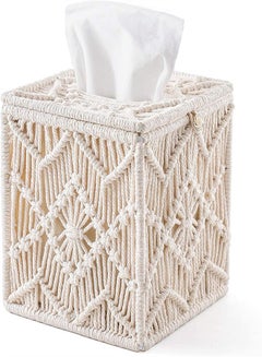 Buy Square Tissue Box Cover, Boho Style Decorative Square Tissue Holder with Bead Buckle Lace, Cute Boho Tissue Box Holder for Bathroom, Bedroom, Living Room and Home Decor in UAE