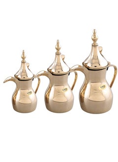 Buy Majestic Golden Arabic Coffee Pot Set – 3-Piece Dallah Collection (480 ml, 540 ml, 600 ml) – Premium Design for Arabic Coffee and Tea Serving in UAE