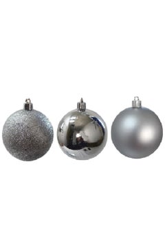 اشتري Shiny Matt Glitter Balls Silver 7cm 12Pcs في الامارات