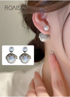 Buy Pearl Earrings Studded Rhinestone Ins Style Earrings Fashion Design Earrings for Women Silver in UAE