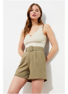 Buy Khaki Belt Detailed Woven Shorts TWOSS19IE0062 in Egypt