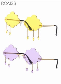 Buy 2 Pack Cloud Shaped Rimless Sunglasses UV400 Protection Crystal Raindrop Cute Sun Glasses Clouds Tassel 90s Funny Eyewear for Ladies Party Street Photography in Saudi Arabia