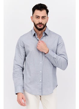 Buy Men Regular Fit Chambray Pattern Long Sleeve Casual Shirts, Grey in UAE