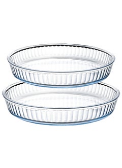 اشتري LIFE SMILE Borosilicate Glass Oven Baking Dishes Set of 2 - Round Shape Baking Tray Dishwasher Safe, Fridge & Freezer Safe, Microwave Safe (Design 2) في الامارات