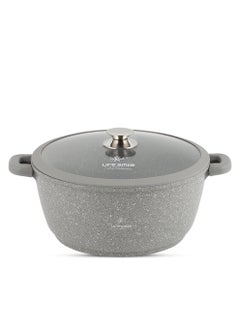 اشتري 36cm (1.3 Liter)  Cooking Pot - Multi Layer Non Stick Granite Stock Pot 100% PFOA Free - Soup Pot with Glass Lid With Silicone Rim - Detachable Silicone Handles - oven safe (Grey) في الامارات