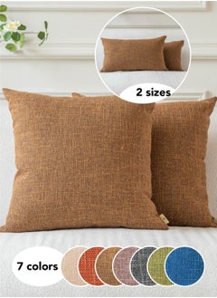 Buy Set of 2 Rust Linen Cushion Cover Decorative Throw Pillow Covers Farmhouse Pillow Covers with Cross for Couch Sofa Bed Living Room Home Decor in UAE