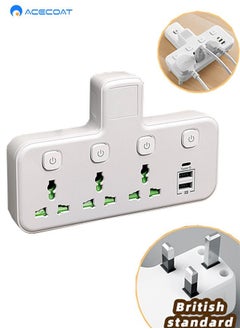 اشتري Multi-country Universal Socket Plug Converter UK Multi-function Power Strip With 2USB 1Type-C White Adapter With Child Safety Gate Intelligent Charging AC Power Socket With Independent Control Switch في السعودية