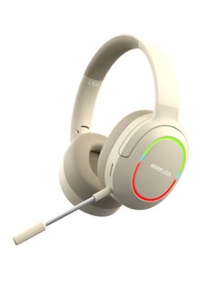 Buy Over-Ear Wireless Gaming Headphone with Detachable Noise Cancelling Mic, RGB Light Stereo Low Latency Bluetooth Headset, Wired/Wireless Mode White in Saudi Arabia