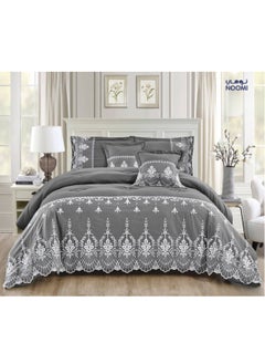 Buy 4-Piece Dantel Comforter Set Microfiber Single King Size 170x230 cm Dark Grey in Saudi Arabia