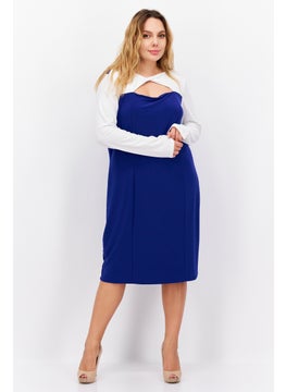 Buy Women Colorblock Sheath Dress, Blue/White in UAE