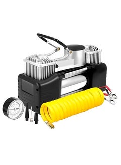 Buy 12V Air Compressor Tyre Inflator With 2 Cylinder | Portable Ultra Heavy Duty 2 Cylinder 12V Auto Air Compressor 85 Liter Per Minute in UAE