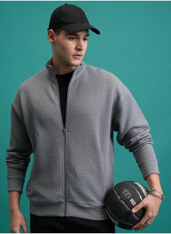 Buy Textured Front Zip Collared Sweatshirt in Saudi Arabia