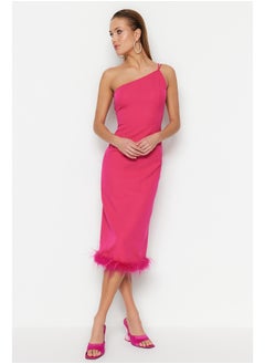 اشتري Fuchsia Fitted Elegant Evening Dress with Woven Otriches TPRSS23EL00254 في مصر