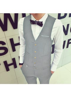 Buy 1 x 5 pcs Slim Fit Vest Korean Style Mens Waistcoat Light Gray 4 buckle in Saudi Arabia