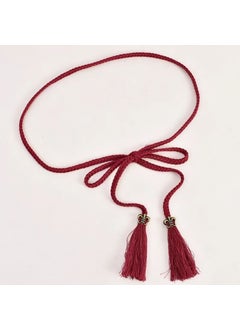 اشتري Wenyi Fan Cotton Rope Woven Waist Chain with Skirt Womens Long Knot Belt Tassel Decoration Narrow Waist Rope WholesaleWine red cotton rope metal Wine red cotton rope metal في الامارات