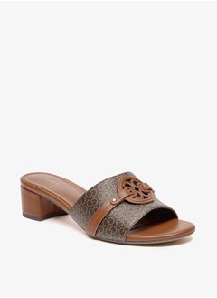 اشتري Women's Monogram Print Slip-On Sandals with Block Heels في الامارات