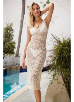 Buy Ecru Fitted Maxi Knitted Knitwear Look Beach Dress TBESS24EL00122 in Egypt