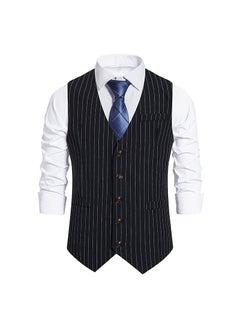 Buy 2024 Spring Men Striped Suit Vest Casual British Waistcoat Black in Saudi Arabia