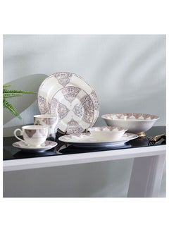 Buy Oasis 32 Piece New Bone China Dinner Set Includes Dinner Plate Soup Plate Bowls Cups Saucers For Kitchen And Dining Room Serve 6 Gold in UAE