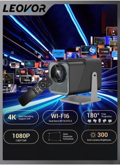 اشتري جهاز عرض محمول، جهاز عرض ذكي 4K FHD Natvie 1080P 300ANSI مع WiFi 6، BT 5.0، دوران 180 درجة، تصحيح الانحراف التلقائي، نظام Android 11.0 متكامل متوافق مع المسرح المنزلي المحمول (أسود) في السعودية