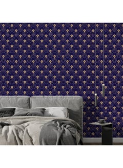 اشتري Pattern Navy Blue Ornament Luxury Fabric Wallpaper Covers An Area ​​Up To 4.2Mx3M With Adhesive And Smoothing Tool في مصر