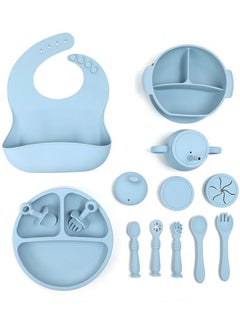 Buy Set of 15 Baby Feeding Set Silicone Baby Tableware Set Non-Slip Self Feeding Utensils for Toddlers (Blue) in Saudi Arabia