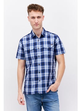 Buy Men Classic Fit Plaid Short Sleeve Casual Shirt, Blue Combo in UAE