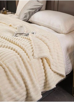 اشتري Throw Striped Blanket Super Soft, Off White Color في الامارات