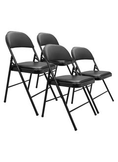 Buy Set of 4 Portable Folding Metal Chairs with Super Soft PU Padded Seats for Home Office, Black in Saudi Arabia