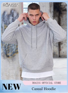 Buy Men's Fashion Casual Pullover Hoodie Loose Solid Drawstring Sweater Abdominal Large Pocket Top in Saudi Arabia