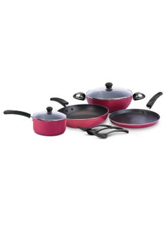 Buy 9-Piece Nonstick Cookware Set-High Grade Coating, Dishwasher Safe, Acid & Alkali Resistant, Heat Resistant Paint, Includes Kadai Pan ,Tawa Pan, Fry Pan, Milk Pan, Glass Lid,3 Spatula in Saudi Arabia