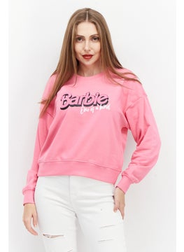 Buy Women Crew Neck Long Sleeve Graphic Printed Sweatshirt, Pink in Saudi Arabia