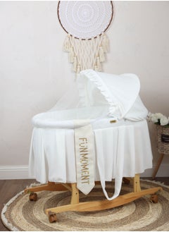 Buy Moses Basket White Color with Wooden Wheels Stand in Saudi Arabia