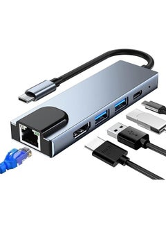 Buy HUB 5 in 1 USB C Adapter with Ethernet, USB C3.0 Hub with 100M rj45 Ethernet Port, PD Charging Port, 4K HDMI, 2USB 3.0 Ports, Compatible for MacBook Pro Air and Type C Devices in Egypt