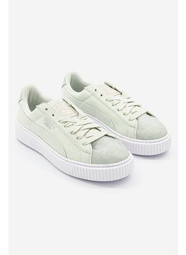 Buy Women Basket Platform Canvas Sport Shoes, Light Green and Silver in Saudi Arabia