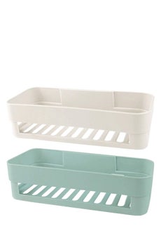 Buy Self Adhesive Bathroom Shelf,  Wall Mounted Storage Organizer, No Drilling Shower Caddy, Kitchen Storage Basket, Rack Shelves for Bathroom & Kitchen 2 Pcs (White+Green) in UAE