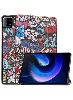 Buy Xiaomi Pad 6 / Xiaomi Pad 6 Pro 2023 case for, Slim Lightweight Hard Shell Cover with Three fold Stand, with Auto Sleep Wake Anti-scratch Smart Protective Cover (Case, Graffiti) in UAE