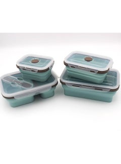 Buy Auroware Silicone School Lunch box Set 4 Piece Collapsible with Spoon Lightweight Dishwasher safe Microwave Safe Dual Storage Easy to carry Kids Students in UAE