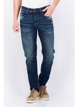 اشتري Men Carrot Fit Mid Waist Rip Stretchable Denim, Washed Blue في الامارات