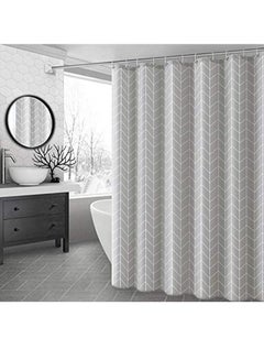 اشتري Premium Shower Curtain Waterproof Thickened Polyester Fabric Durable Mildew Stain Resistant Stylish Curtain Grid Pattern (Grey, 180x180cm) في الامارات
