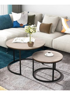 Buy Modern Nesting Round Coffee Table Set of 2 Pieces for Living Room Balcony Garden Etc, Round Coffee Table with Solid Metal Frame in Saudi Arabia