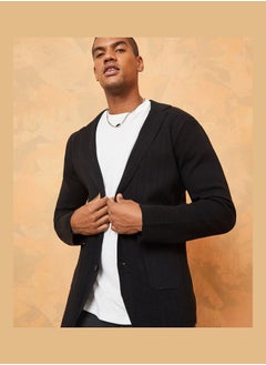 Buy Cardigan Style Slim Fit Knitted Front Button Blazer in Saudi Arabia