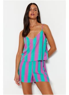 Buy Multicolored Striped Tank Top-Shorts Woven Pajama Set THMSS23PT00225 in Egypt