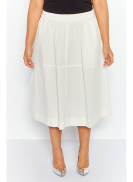 Buy Women Textured Basic Midi Skirt, Off White in UAE