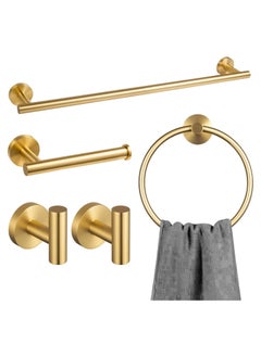 Buy 5-Piece Stainless Steel Wall Mounted Bathroom Hardware Set Towel Rack Set included Bath Towel Bar Robe Towel Hooks Toilet Paper Holder and Towel Ring Gold in Saudi Arabia