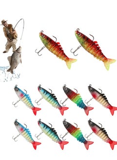 Buy Fishing Lures for Bass Trout, Multi Jointed Swimbaits, Slow Sink Bionic Swim Bass Bait Freshwater Saltwater Bass Realistic Bait Kit with Grip Head Hook (10 Pieces) in UAE