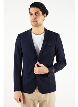 Buy Men Slim Fit Solid Formal Blazer, Navy in UAE