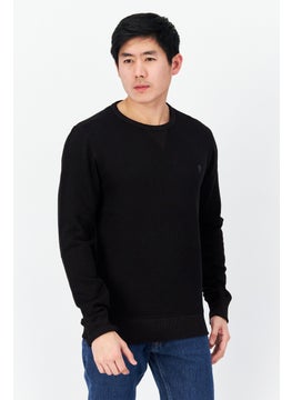 اشتري Men Round Neck Long Sleeve Brand Logo Sweatshirt, Black في السعودية